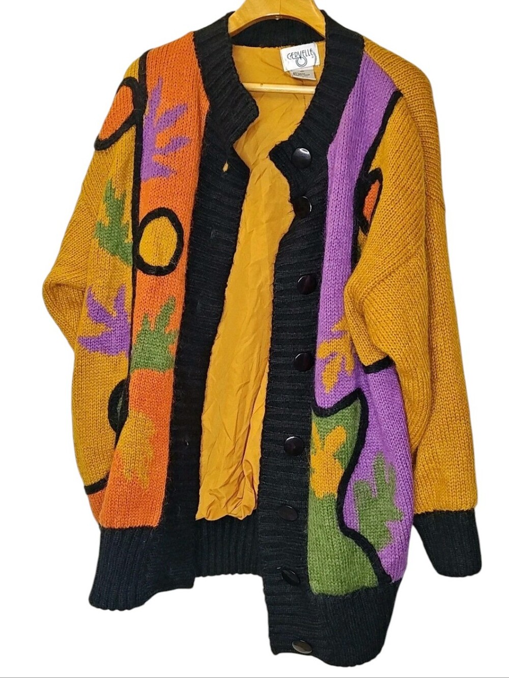 Vintage Fall Artsy Sweater Jacket Woman L Wool Mohair Fuzzy Eyelash Knit Button
